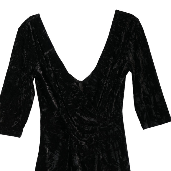 Boohoo Sweater Dress Womens Size 6 8 Black Textured Stretch Velvet Velour Ruched - Picture 2 of 11